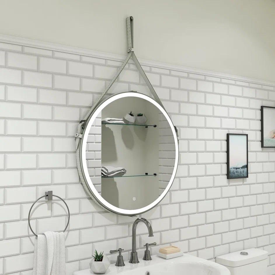 Зеркало LED Континент Millenium White 65x65 см с ремнем белого цвета